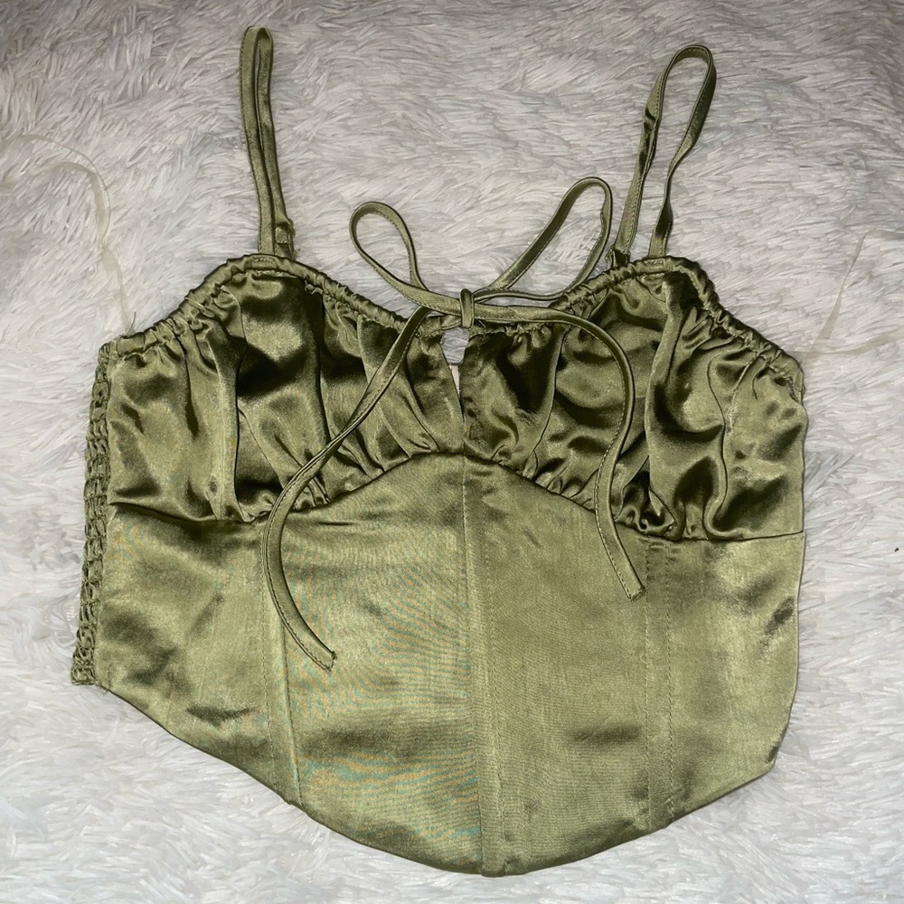 LÁ Hearts Tie Front Satin Corset Top